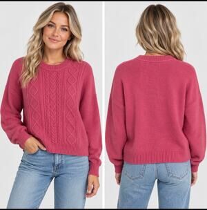 GAP Women’s L Phlox Pink Cable Knit Crewneck Sweater